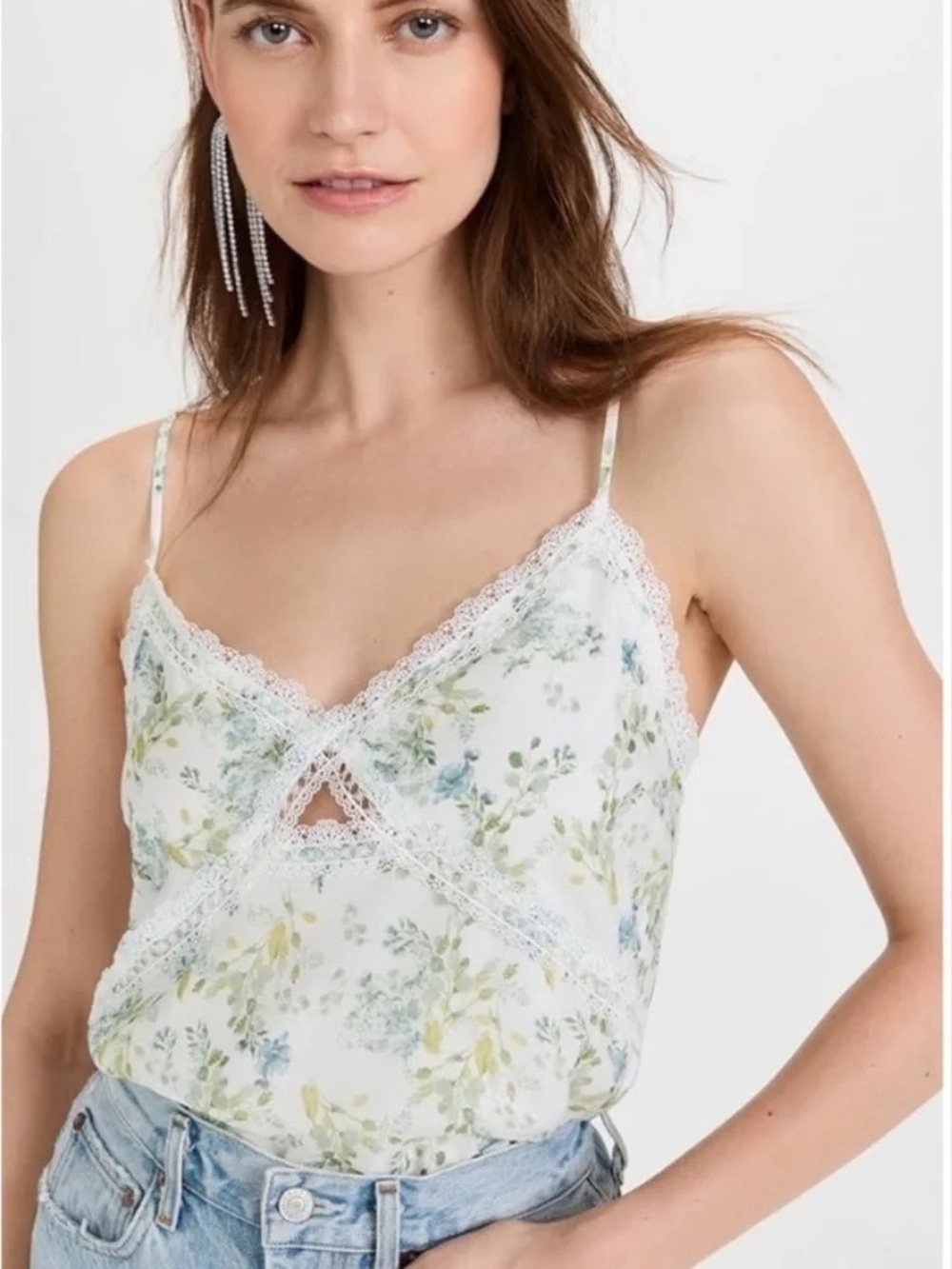 Cami NYC White & Green Floral Cami Top Size Small NWOT